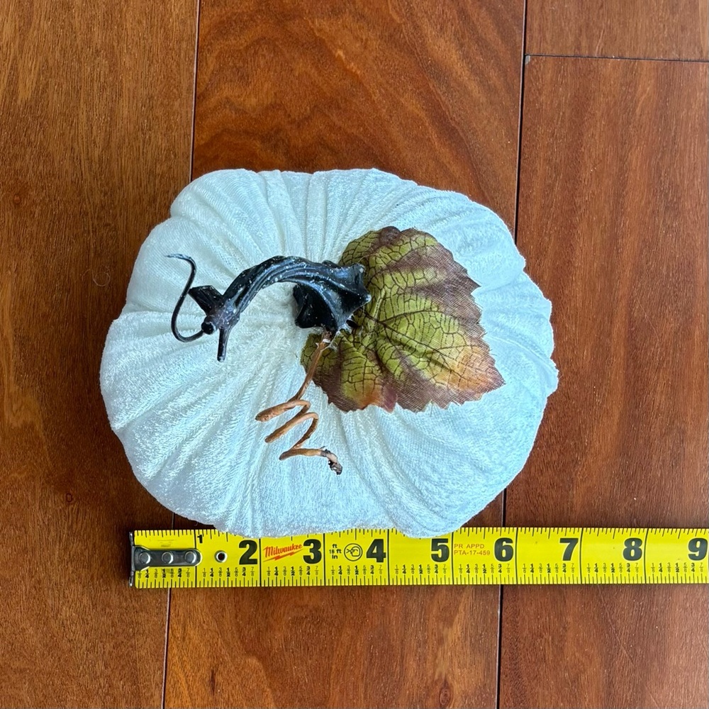 Cute Velvet Pumpkin Decor Set - Green, Gray, White Fall Harvest Thanksgiving - Picture 10 of 12
